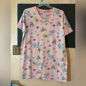 Vintage cover up. Pink Floral and Beach Chair Pattern.